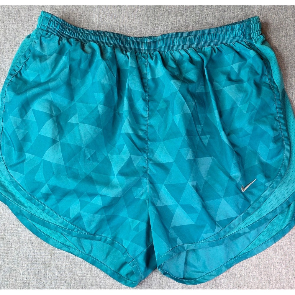 Nike Dri-FIT Women Teal Blue Geometric Triangle Running Shorts Size M